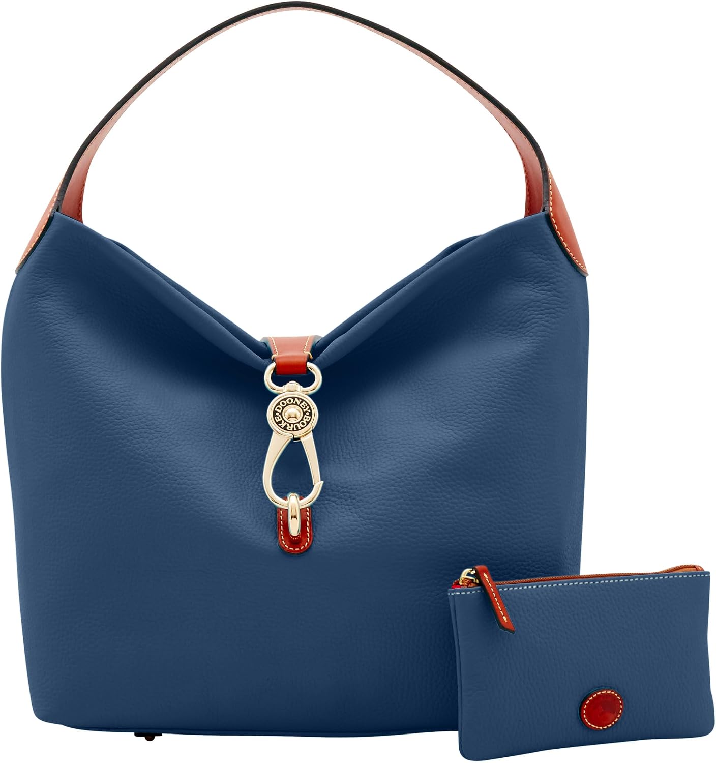 Dooney & Bourke pebble grain leather shoulder bag with logo lock in neutral color, shown with matching coin purse — view 5