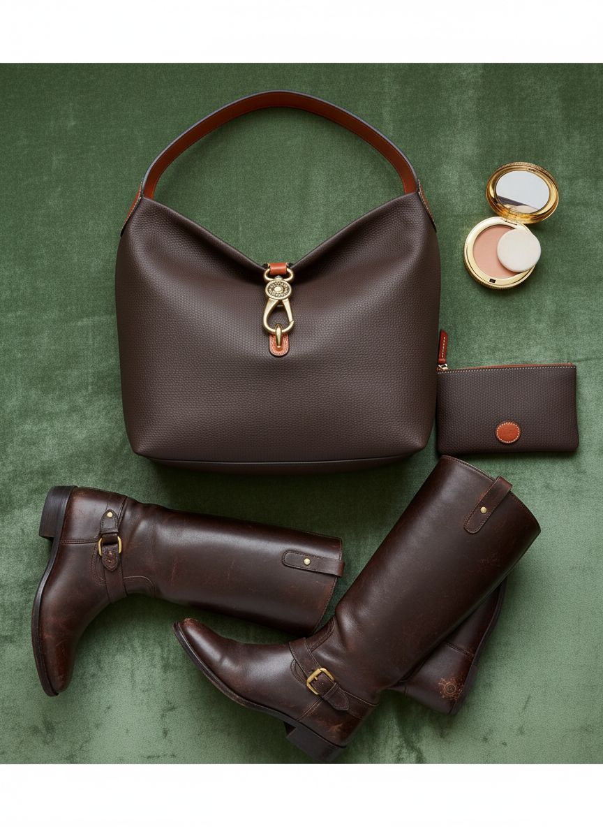 Dooney & Bourke pebble grain leather shoulder bag with logo lock in neutral color, shown with matching coin purse — view 7b