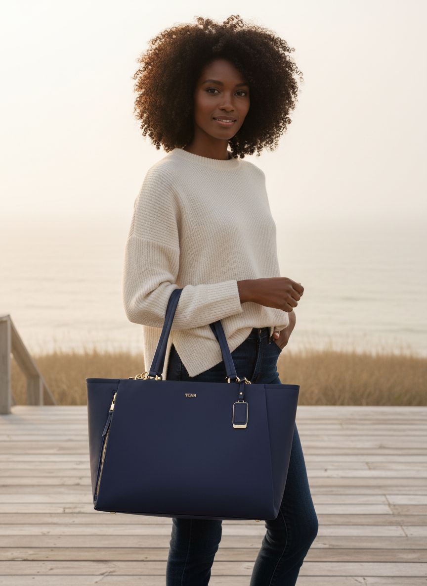 Lightweight nylon tote bag in neutral color, minimalist design for work and travel — view 1