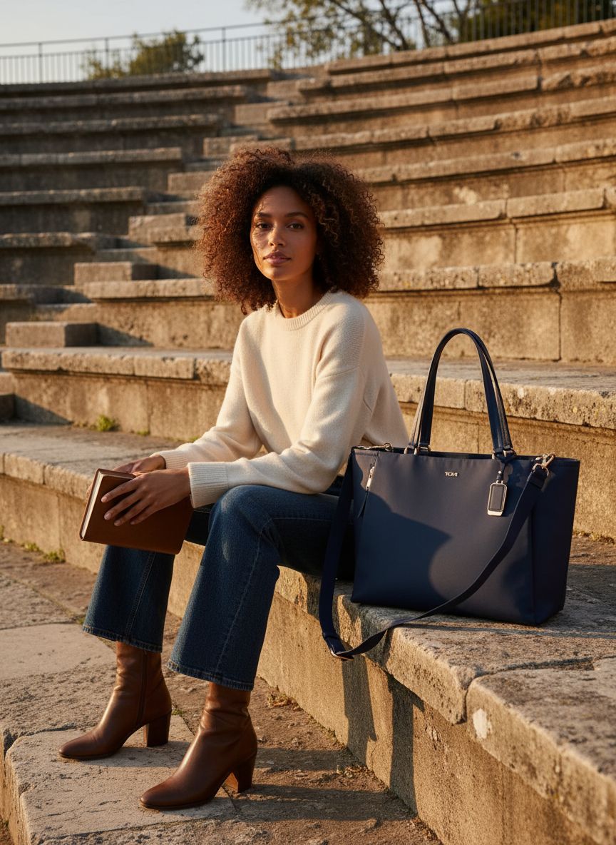 Lightweight nylon tote bag in neutral color, minimalist design for work and travel — view 2