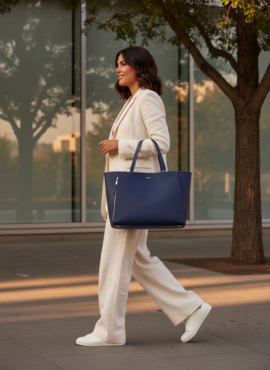 Lightweight nylon tote bag in neutral color, minimalist design for work and travel — view 3a