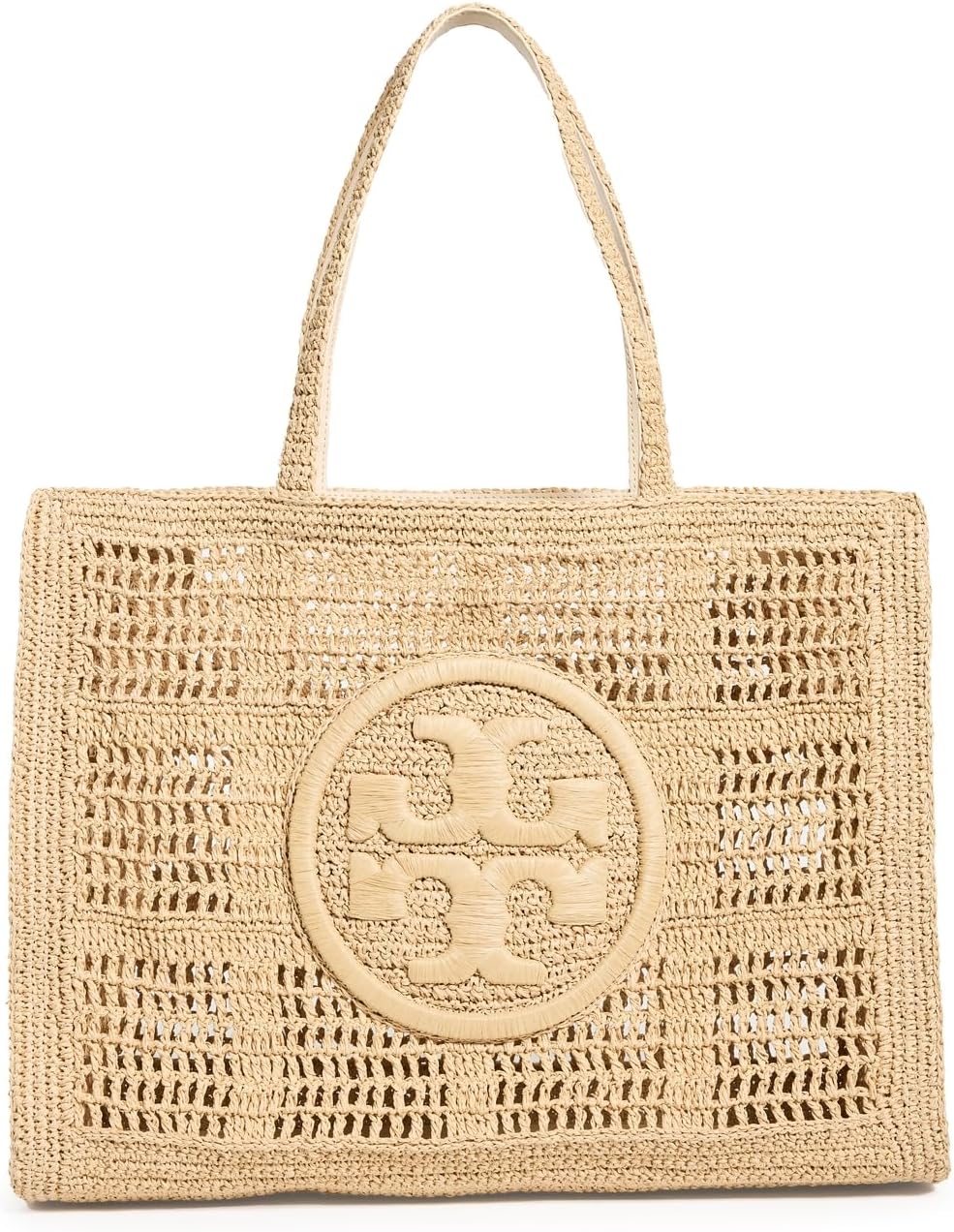 Crocheted cotton large tote bag in neutral color, boho style — view 1