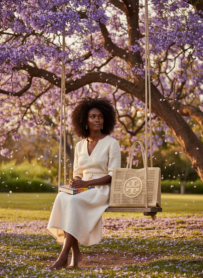 Crocheted cotton large tote bag in neutral color, boho style — view 2