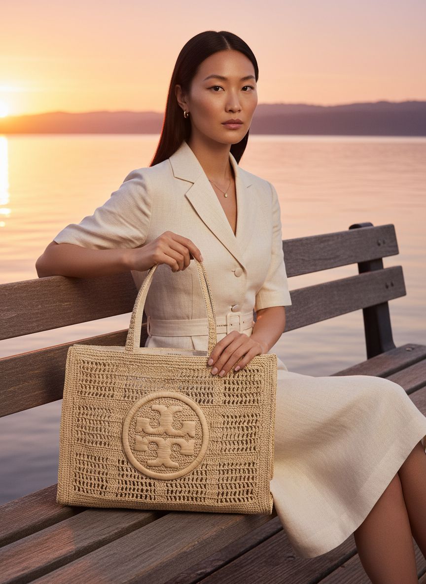 Crocheted cotton large tote bag in neutral color, boho style — view 5b