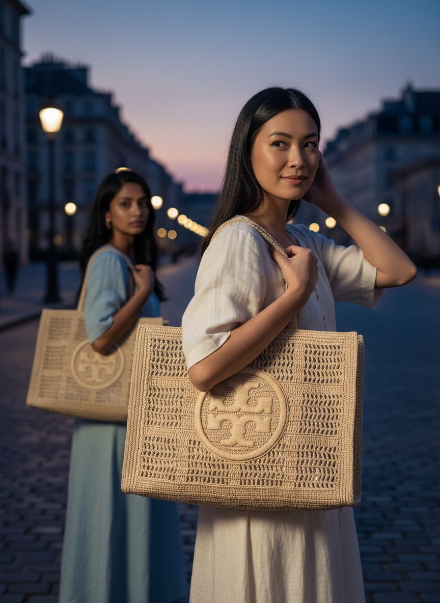 Crocheted cotton large tote bag in neutral color, boho style — view 7a