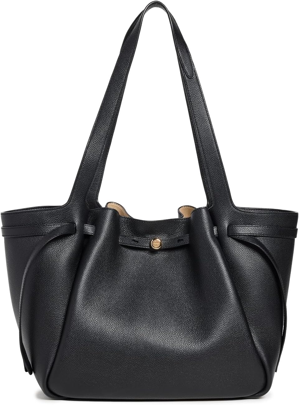Pebbled leather tote bag in neutral color, front view — view 1