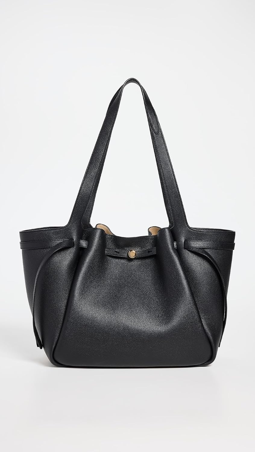 Pebbled leather tote bag in neutral color, front view — view 2