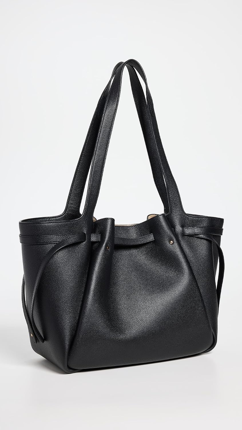 Pebbled leather tote bag in neutral color, front view — view 3