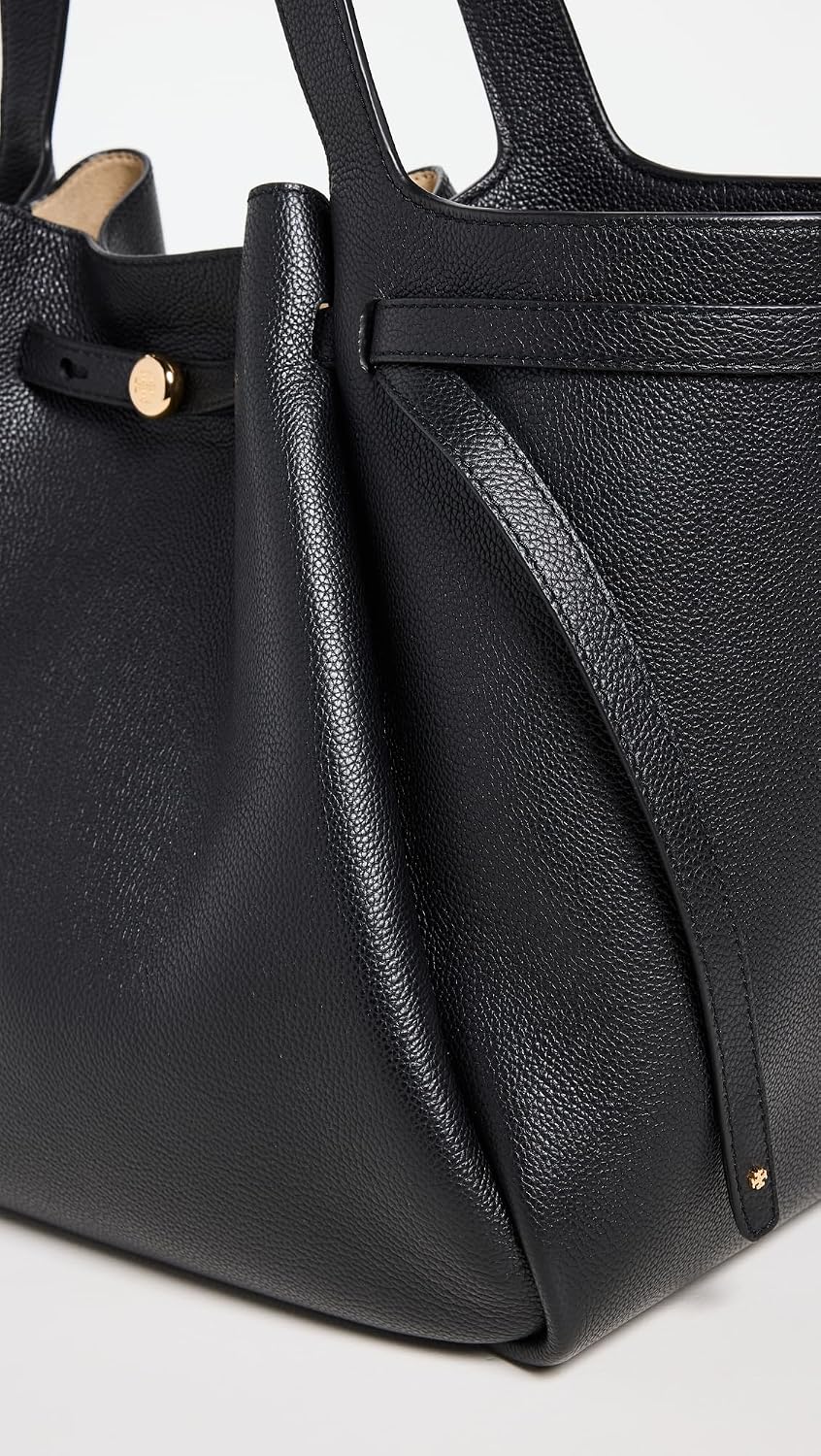 Pebbled leather tote bag in neutral color, front view — view 4