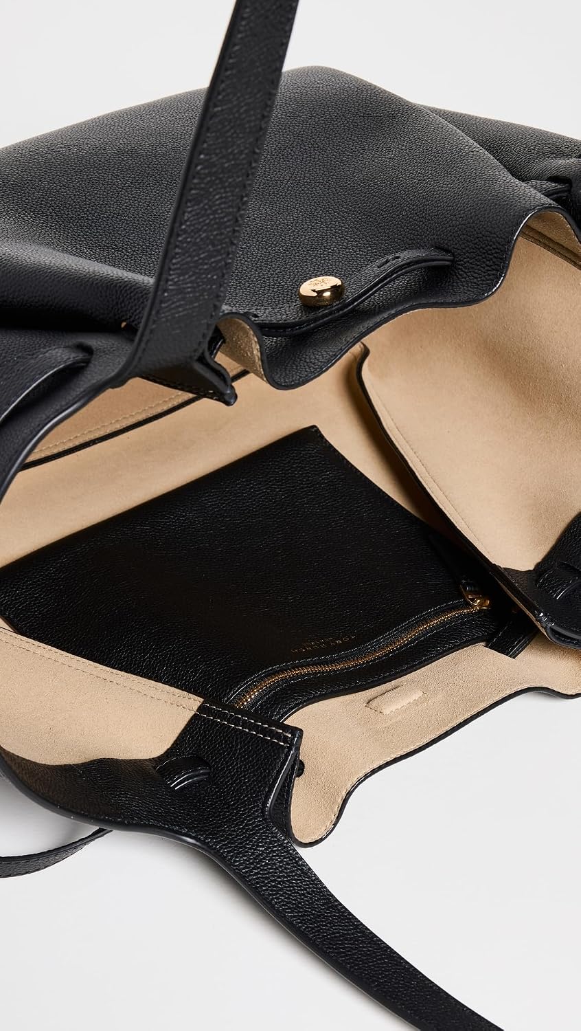 Pebbled leather tote bag in neutral color, front view — view 5