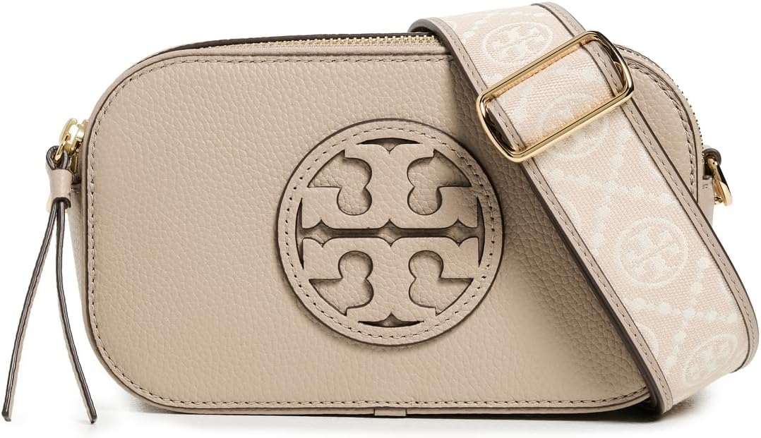 Leather mini crossbody bag in neutral, front view — view 5