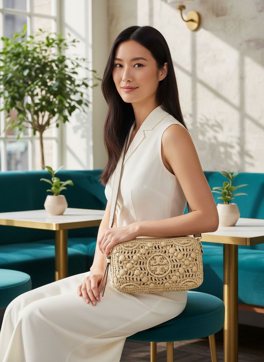 Leather mini crossbody bag in neutral, front view — view 1