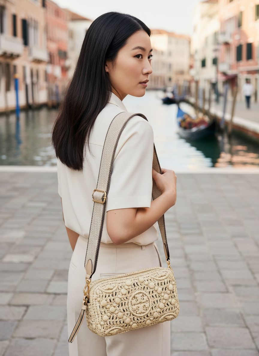 Leather mini crossbody bag in neutral, front view — view 2