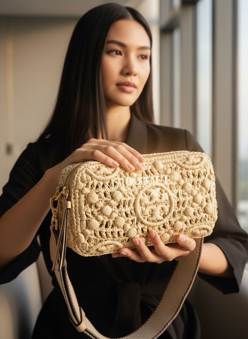 Leather mini crossbody bag in neutral, front view — view 3b