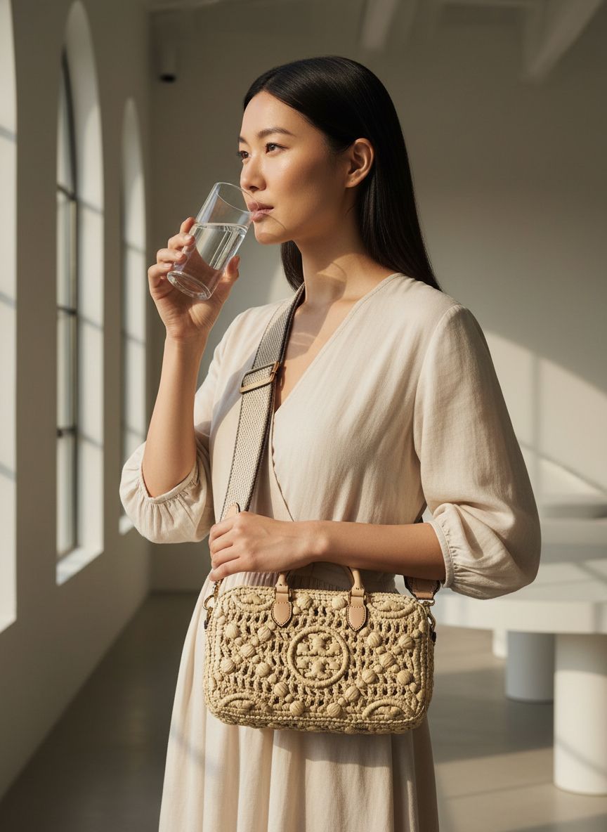 Leather mini crossbody bag in neutral, front view — view 7a