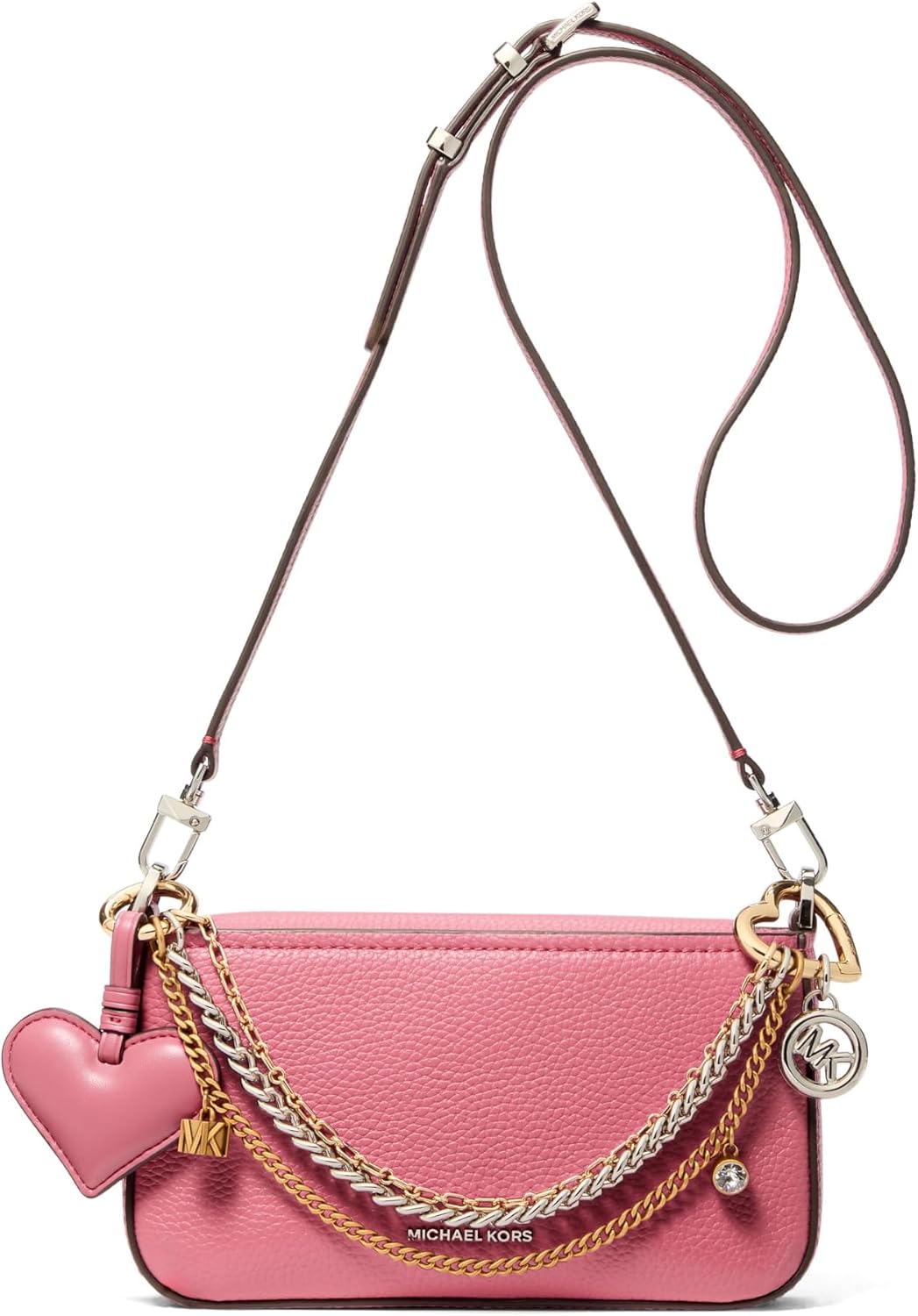 Neutral leather convertible crossbody bag, front view — view 5