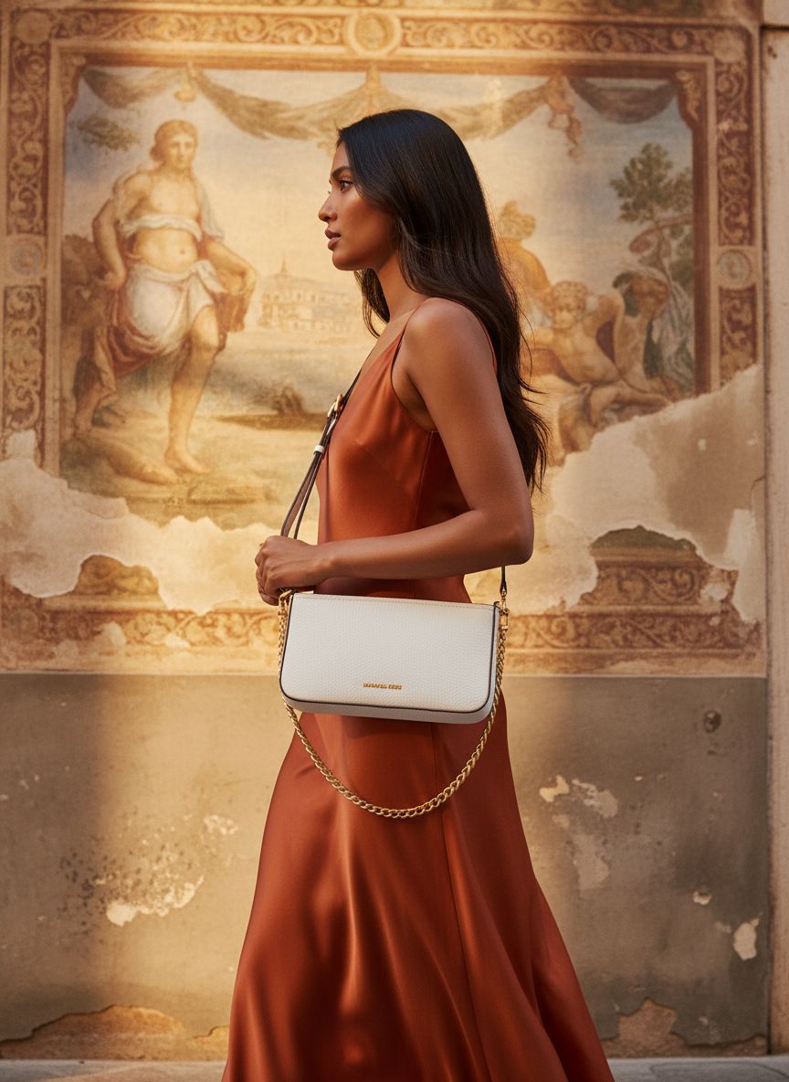 Neutral leather convertible crossbody bag, front view — view 3a