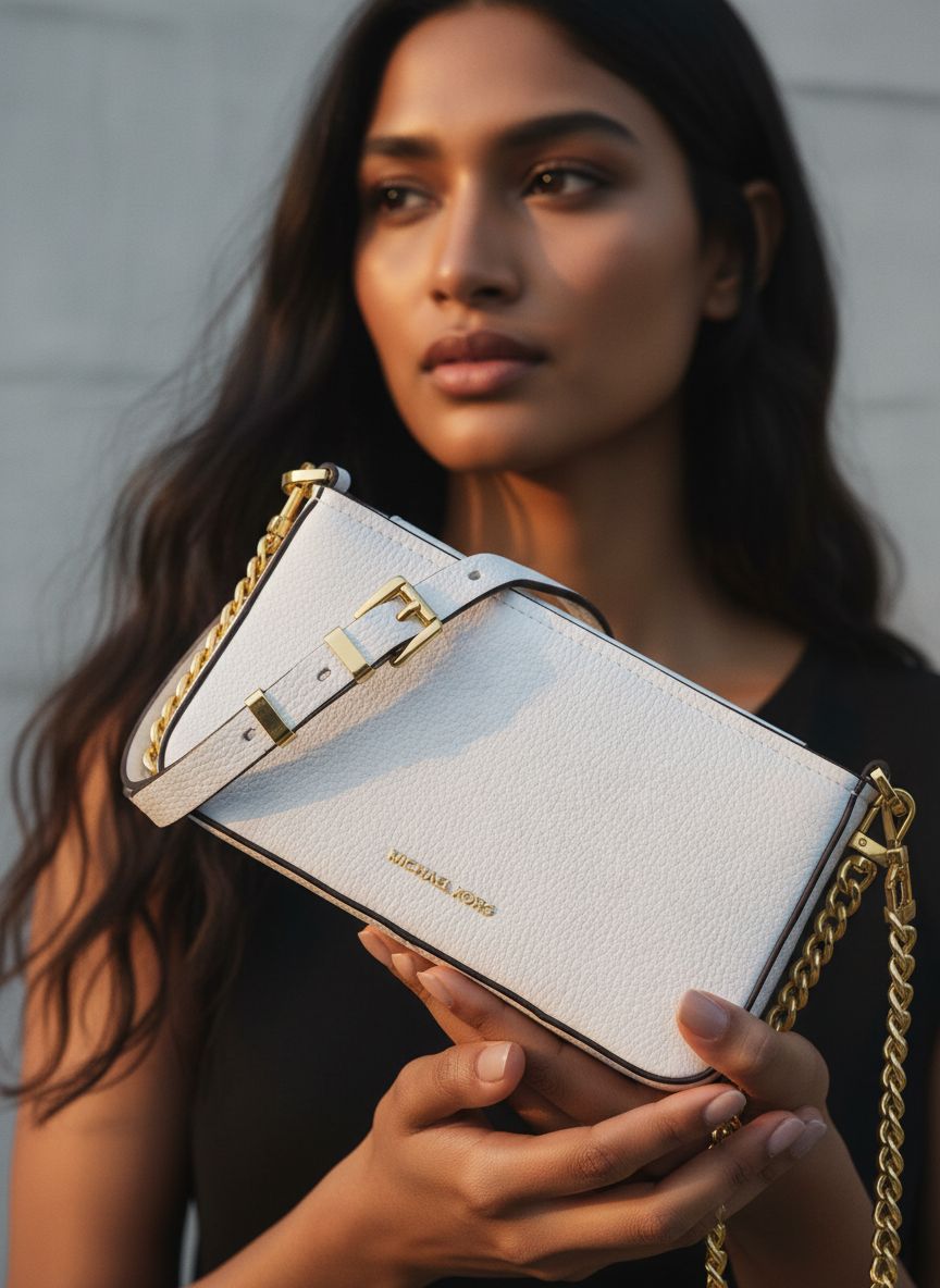 Neutral leather convertible crossbody bag, front view — view 3b
