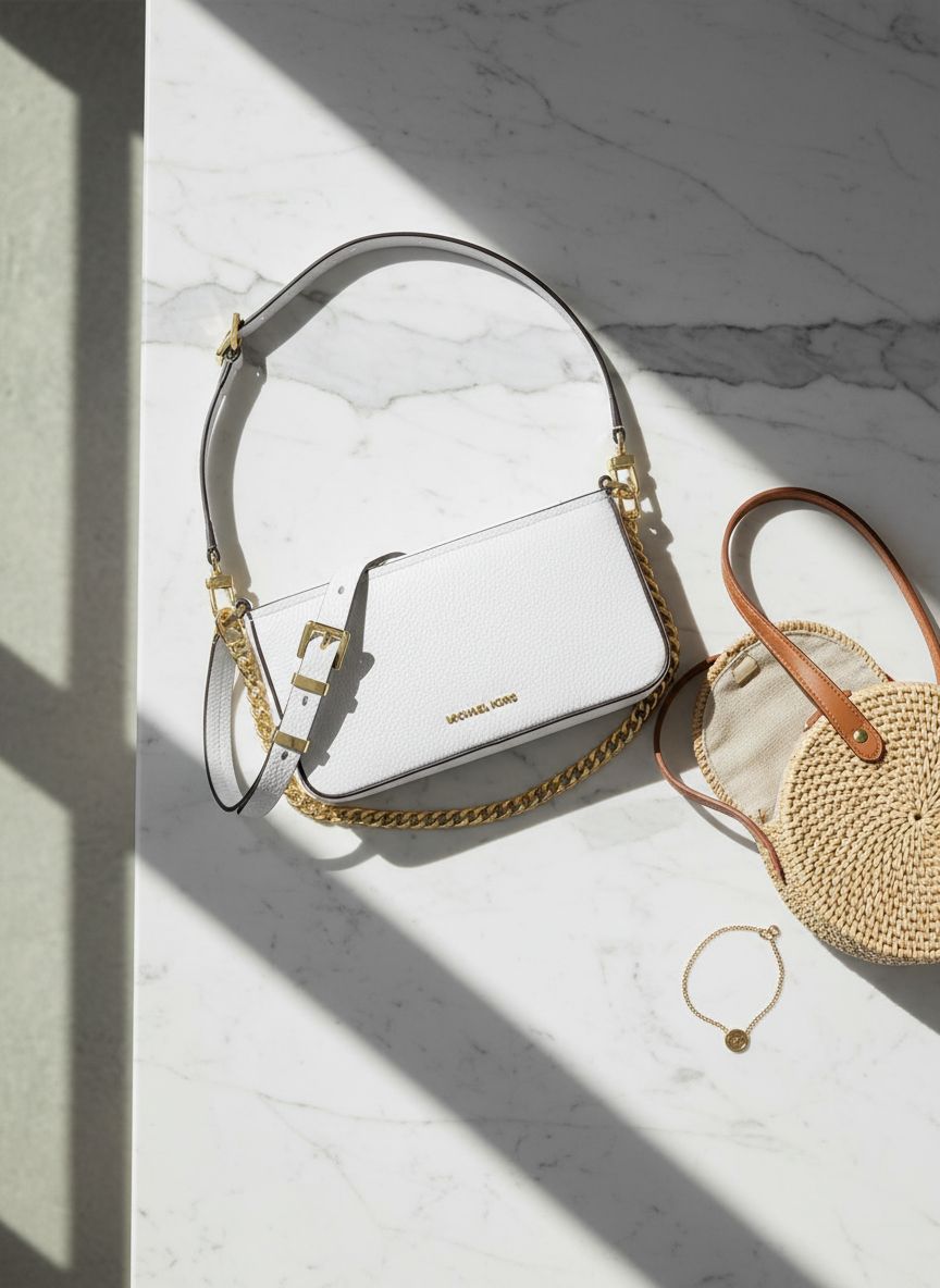 Neutral leather convertible crossbody bag, front view — view 2