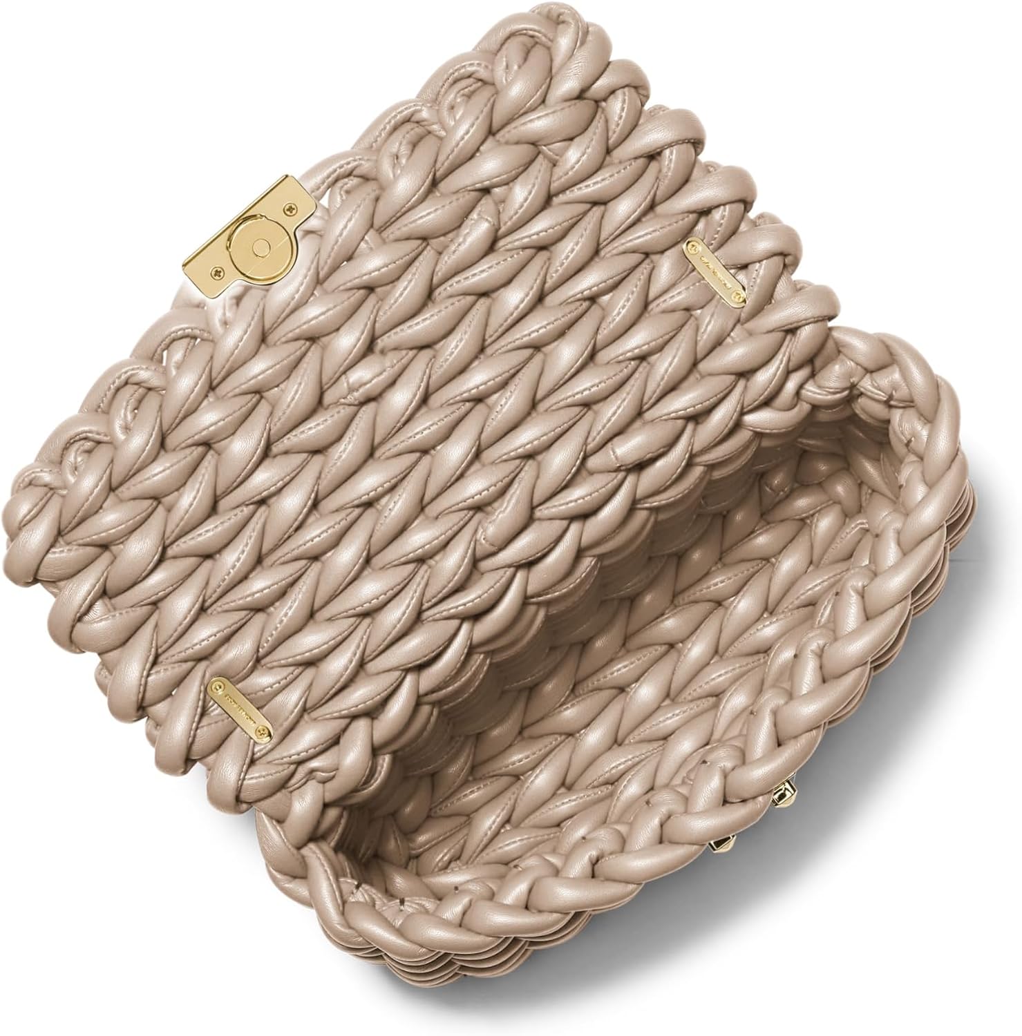 Leather convertible chain shoulder bag in neutral color — side