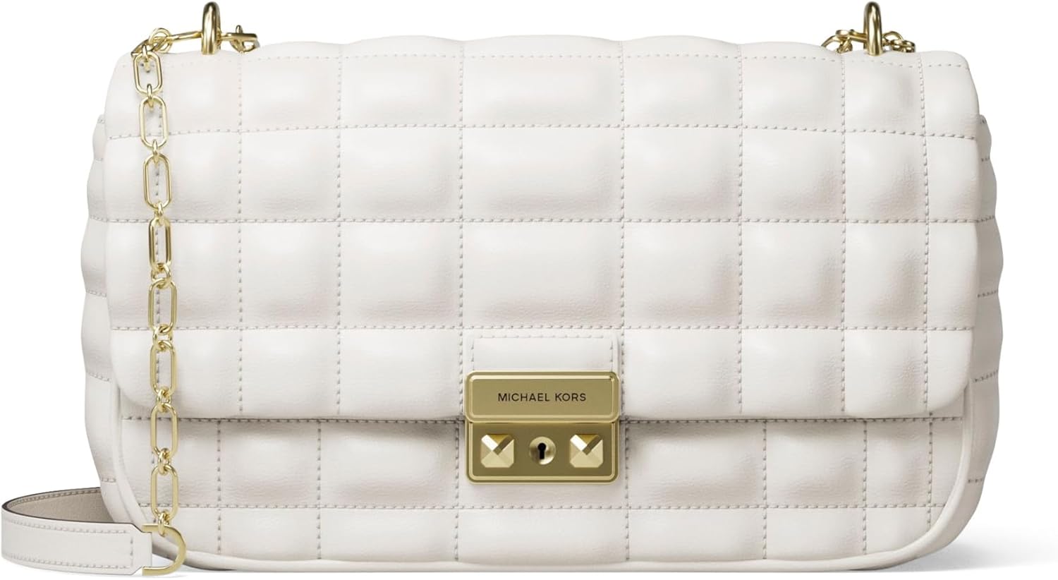Leather convertible chain shoulder bag in neutral color — view 5