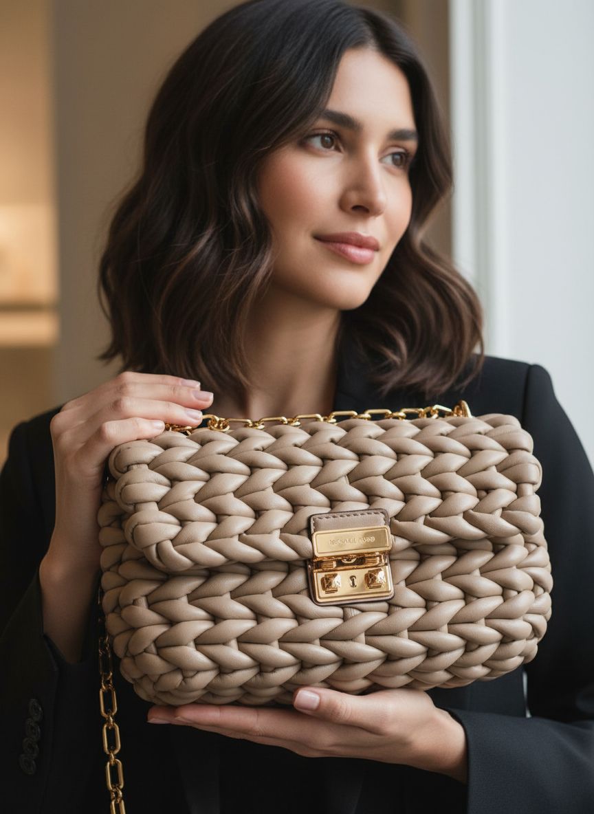Leather convertible chain shoulder bag in neutral color — view 3b