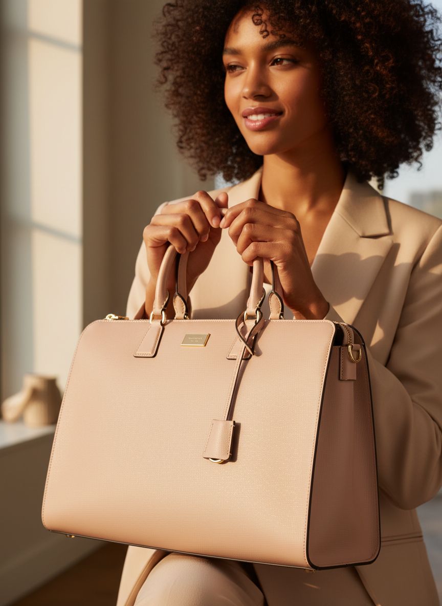 Saffiano leather laptop tote in neutral, professional style for work and travel — view 3b