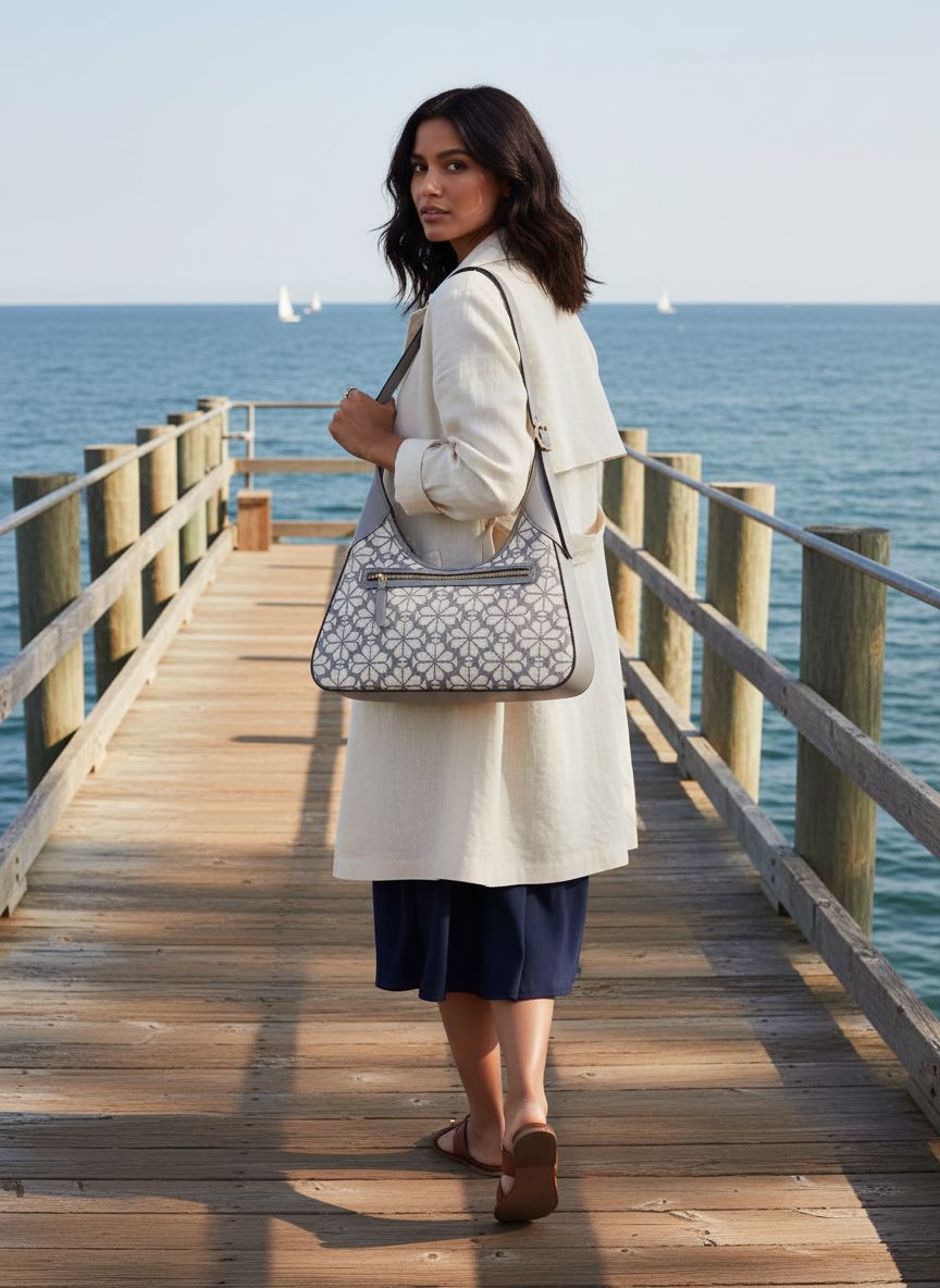 Classic leather shoulder bag in neutral tone, compact underarm style — view 2