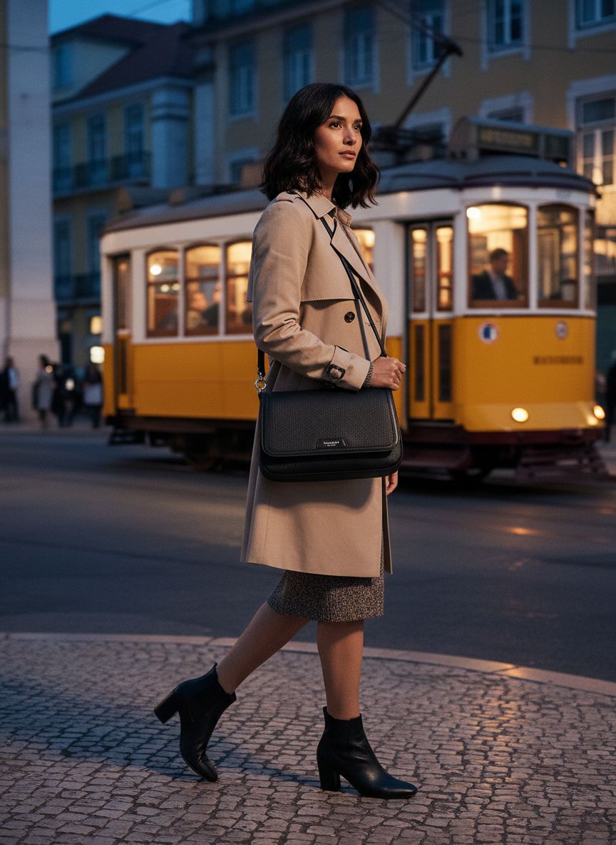 Pebbled leather flap shoulder bag in neutral tone, front view — view 3a