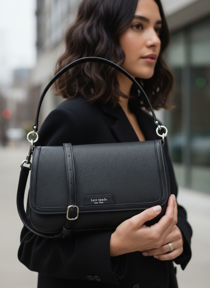 Pebbled leather flap shoulder bag in neutral tone, front view — view 3b