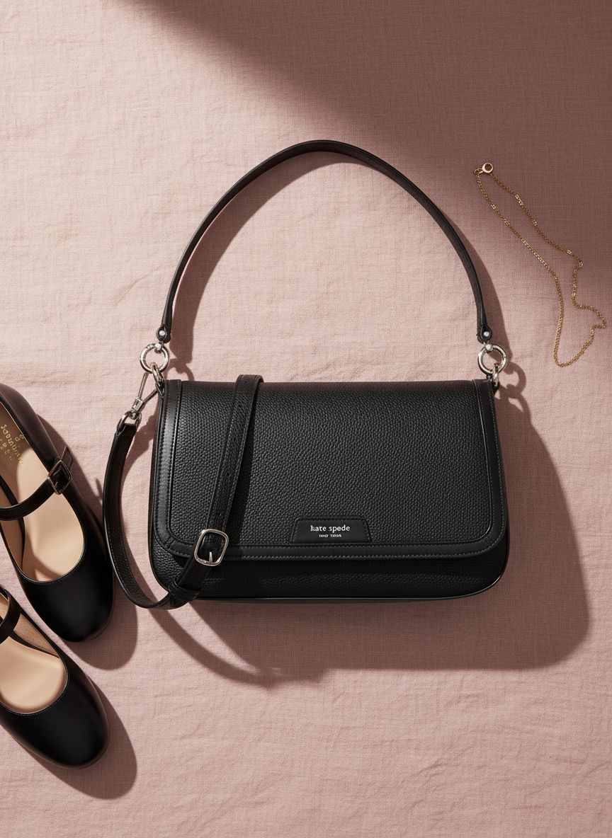 Pebbled leather flap shoulder bag in neutral tone, front view — view 7b