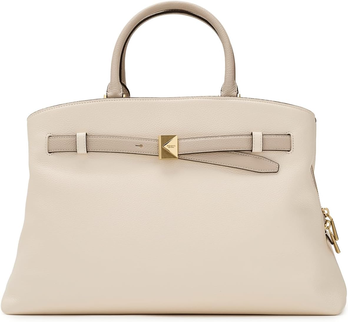 Pebbled leather satchel in neutral, structured shoulder bag for work and everyday carry — front