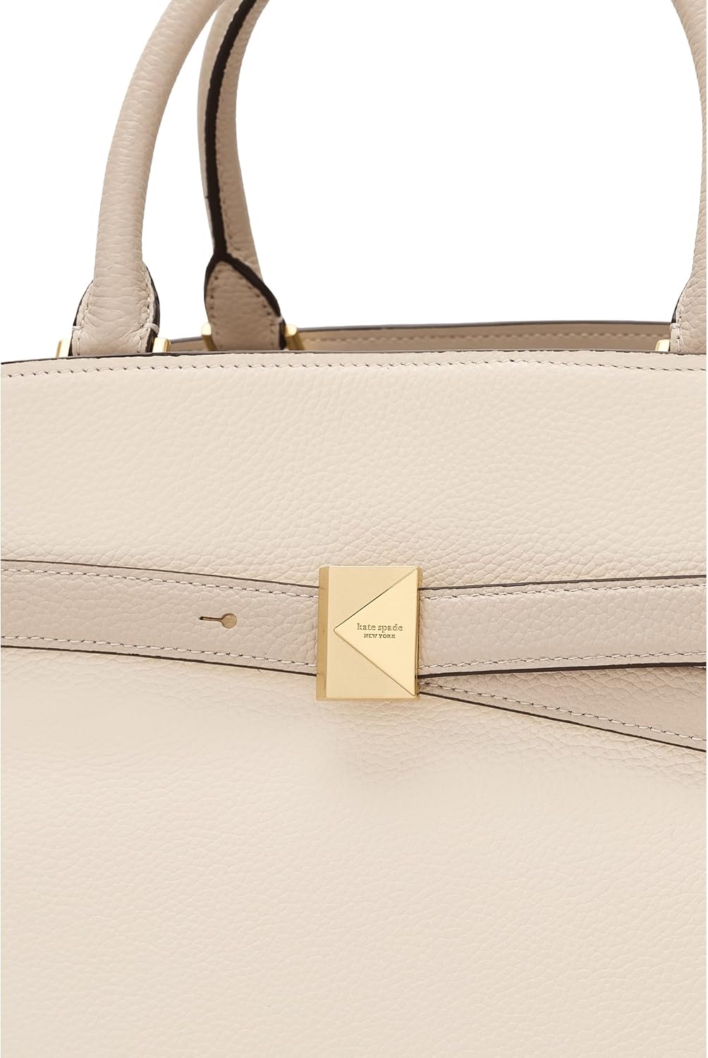 Pebbled leather satchel in neutral, structured shoulder bag for work and everyday carry — detail