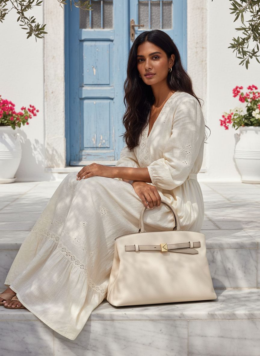 Pebbled leather satchel in neutral, structured shoulder bag for work and everyday carry — view 5b