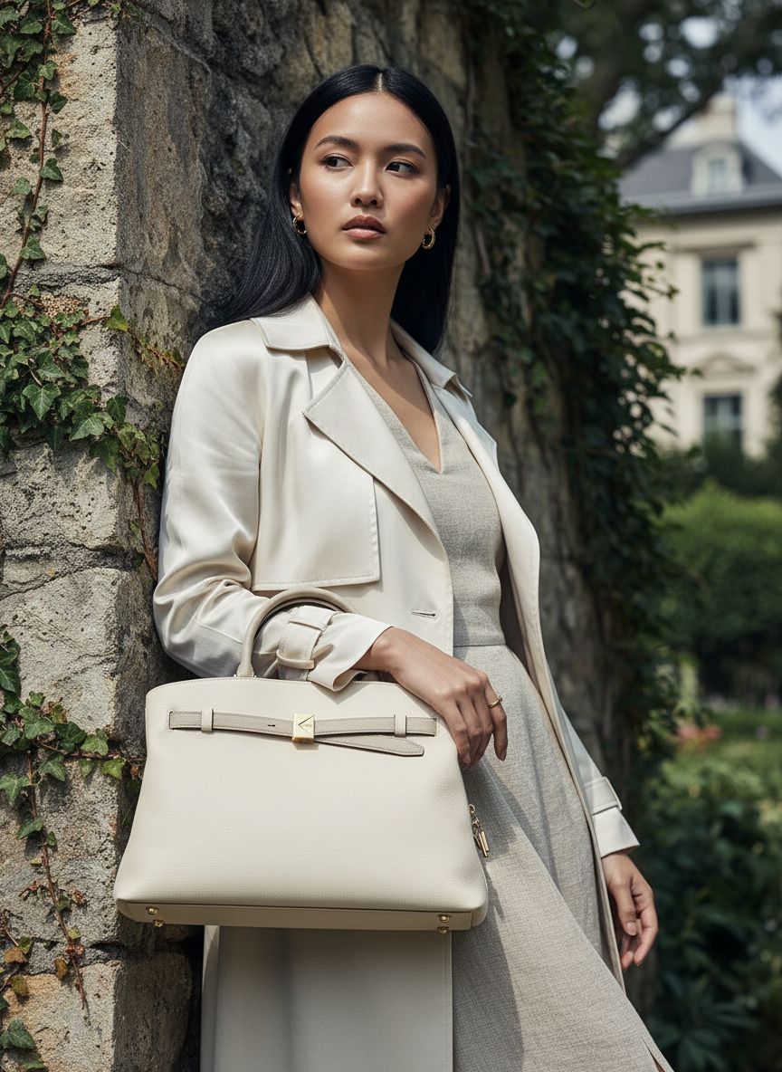 Pebbled leather satchel in neutral, structured shoulder bag for work and everyday carry — view 7a