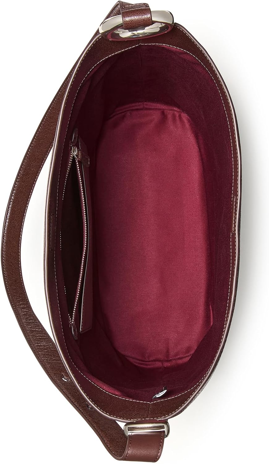 Fine grain leather bucket bag in neutral, shown from front view with handles — view 4