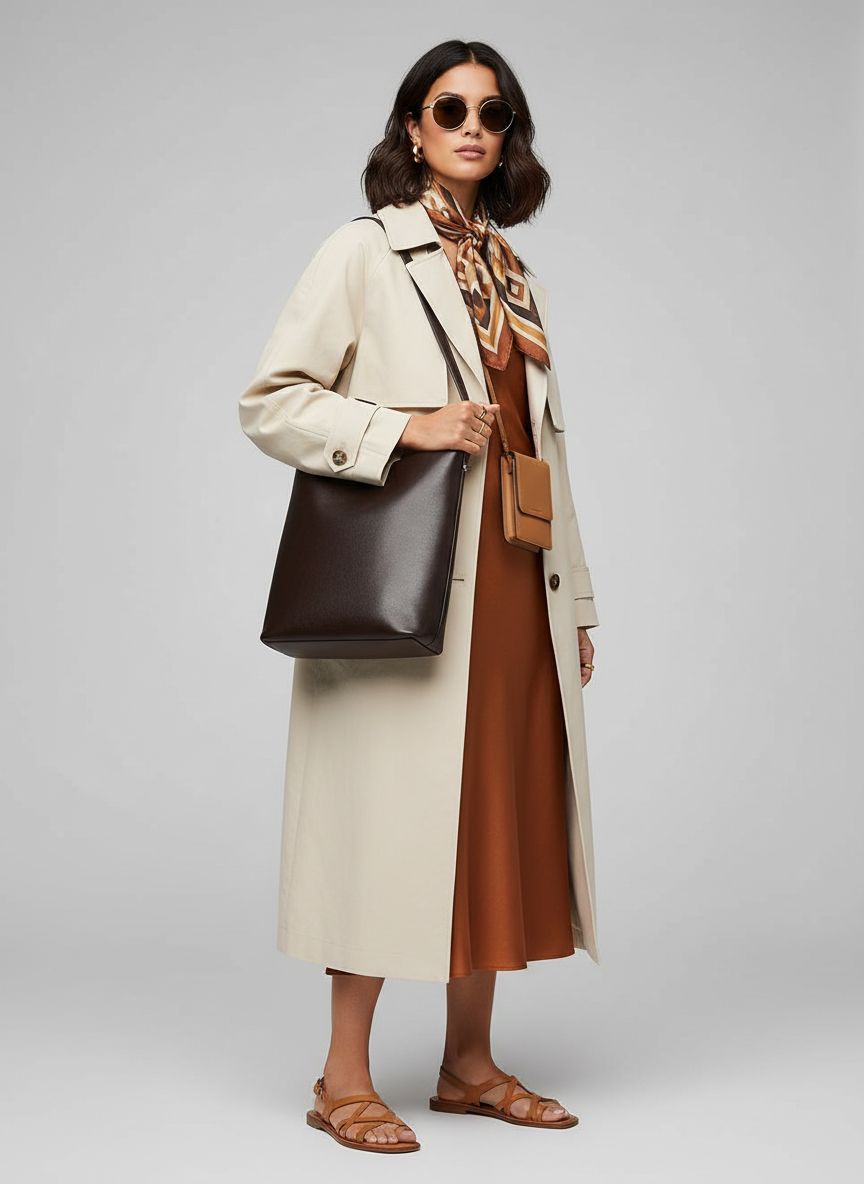 Fine grain leather bucket bag in neutral, shown from front view with handles — view 6