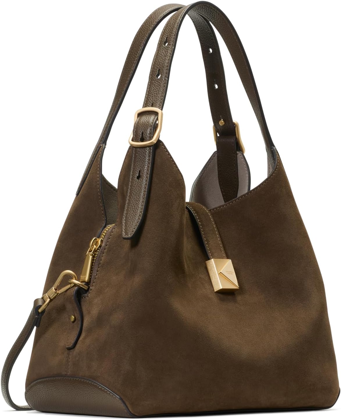 Neutral leather deco crossbody tote bag with structured silhouette — side