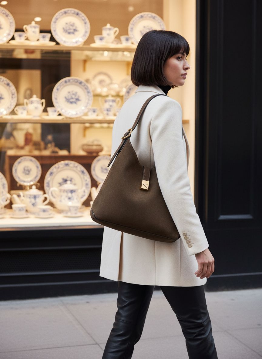 Neutral leather deco crossbody tote bag with structured silhouette — view 2