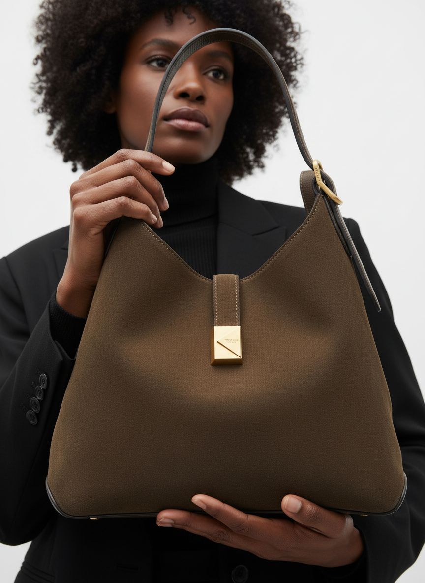 Neutral leather deco crossbody tote bag with structured silhouette — view 3b
