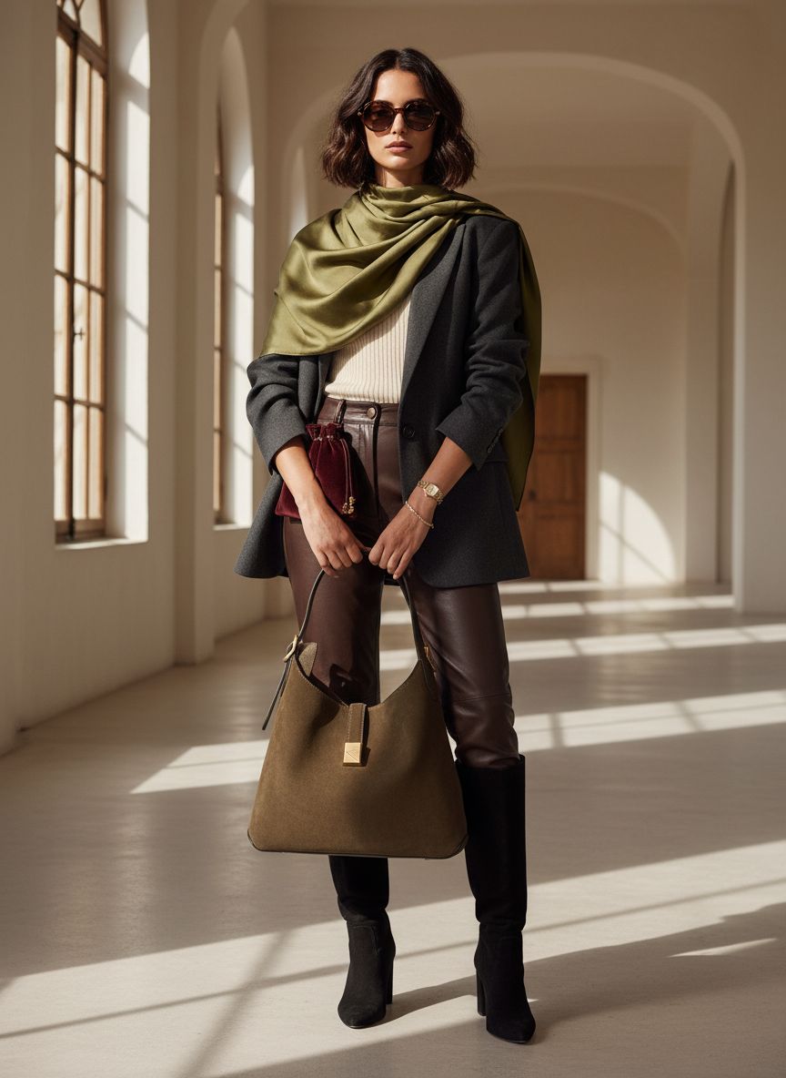 Neutral leather deco crossbody tote bag with structured silhouette — view 6
