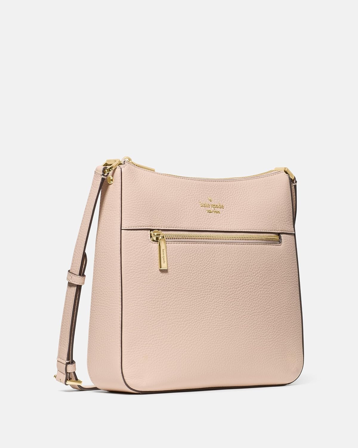 Pebbled leather saddle crossbody bag in neutral tone, front view — back