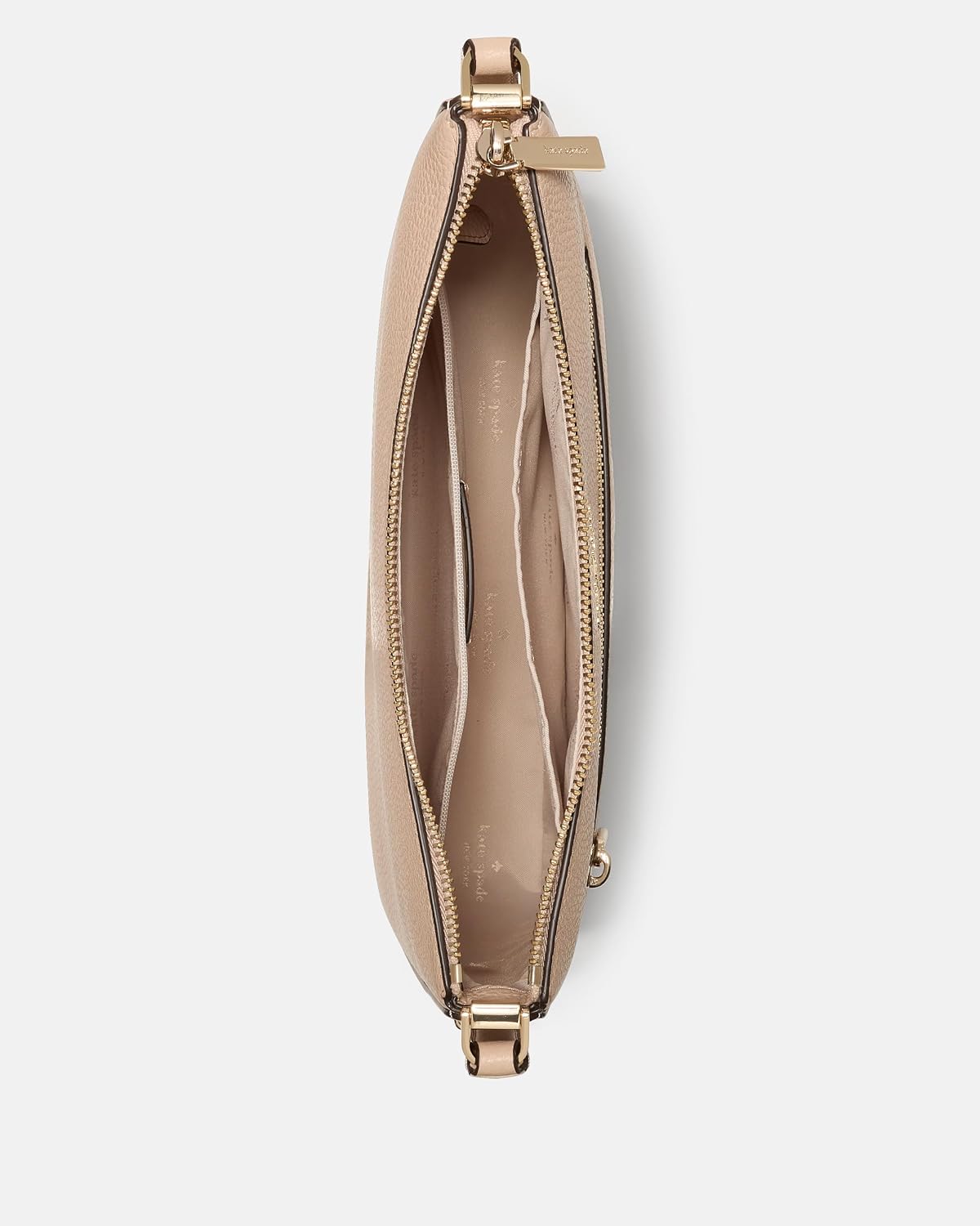 Pebbled leather saddle crossbody bag in neutral tone, front view — detail
