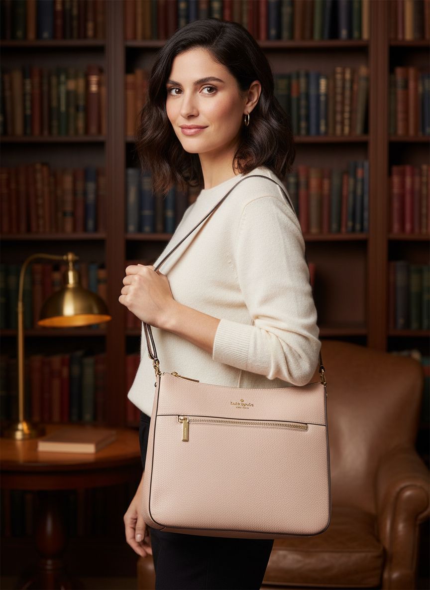 Pebbled leather saddle crossbody bag in neutral tone, front view — view 1