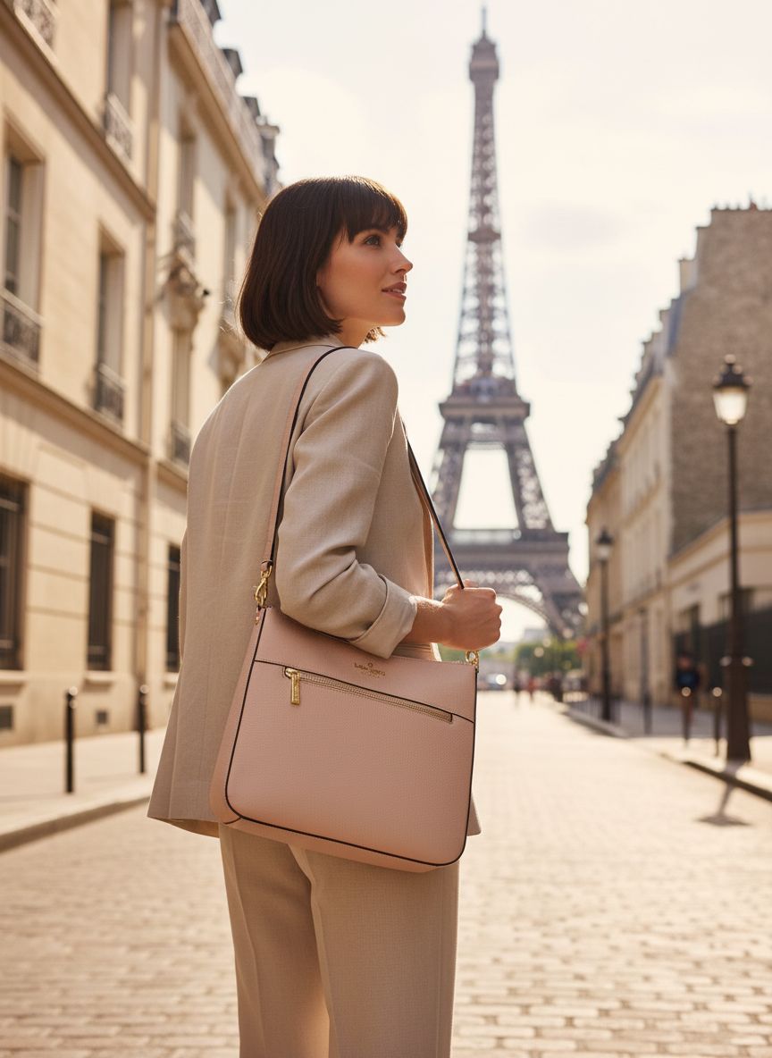 Pebbled leather saddle crossbody bag in neutral tone, front view — view 2