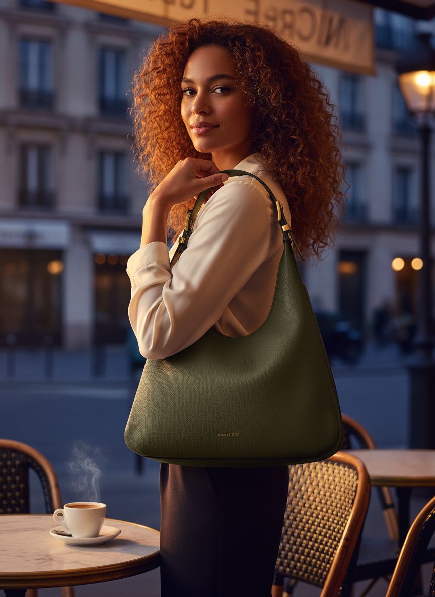 Neutral leather hobo shoulder bag with structured silhouette — view 1