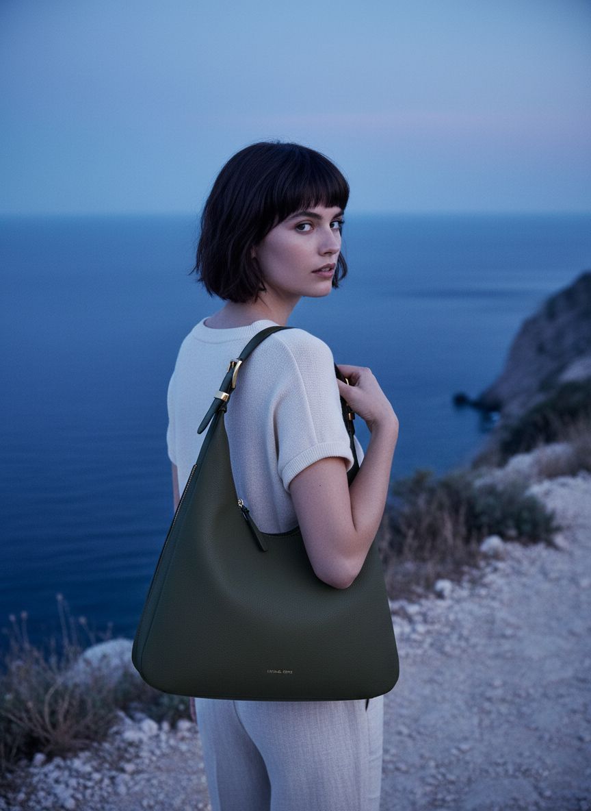 Neutral leather hobo shoulder bag with structured silhouette — view 2