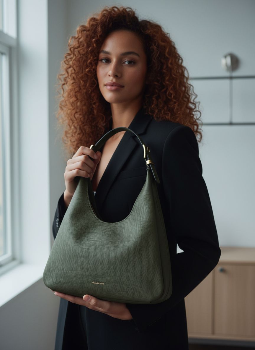 Neutral leather hobo shoulder bag with structured silhouette — view 3b