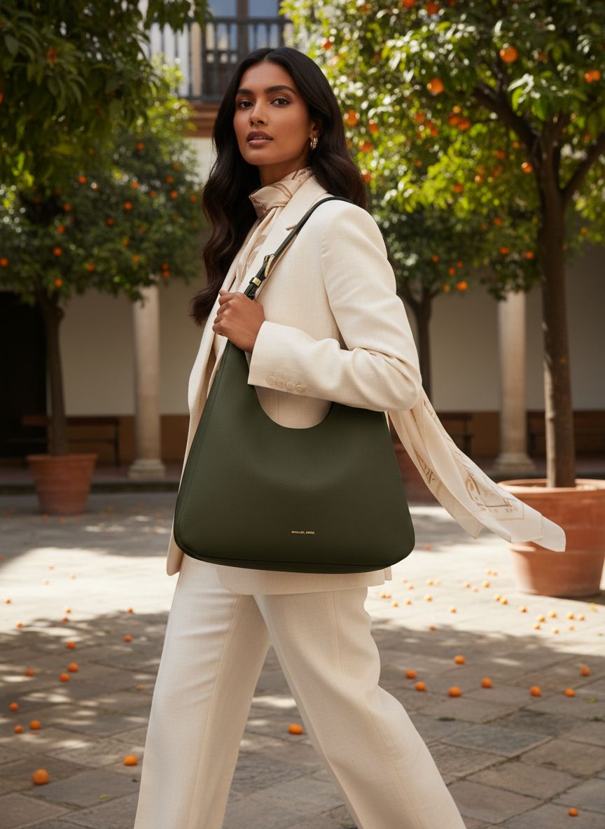 Neutral leather hobo shoulder bag with structured silhouette — view 5a