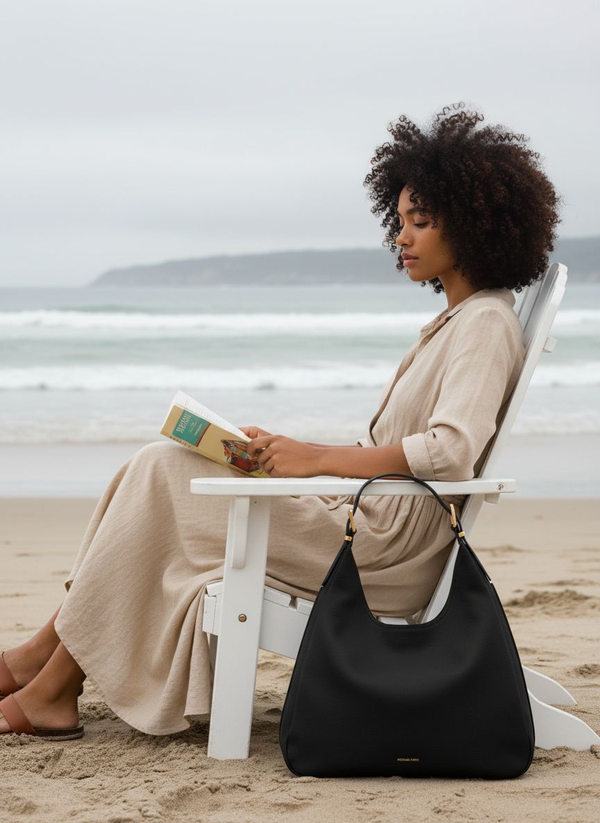 Neutral leather hobo shoulder bag with structured silhouette — view 6